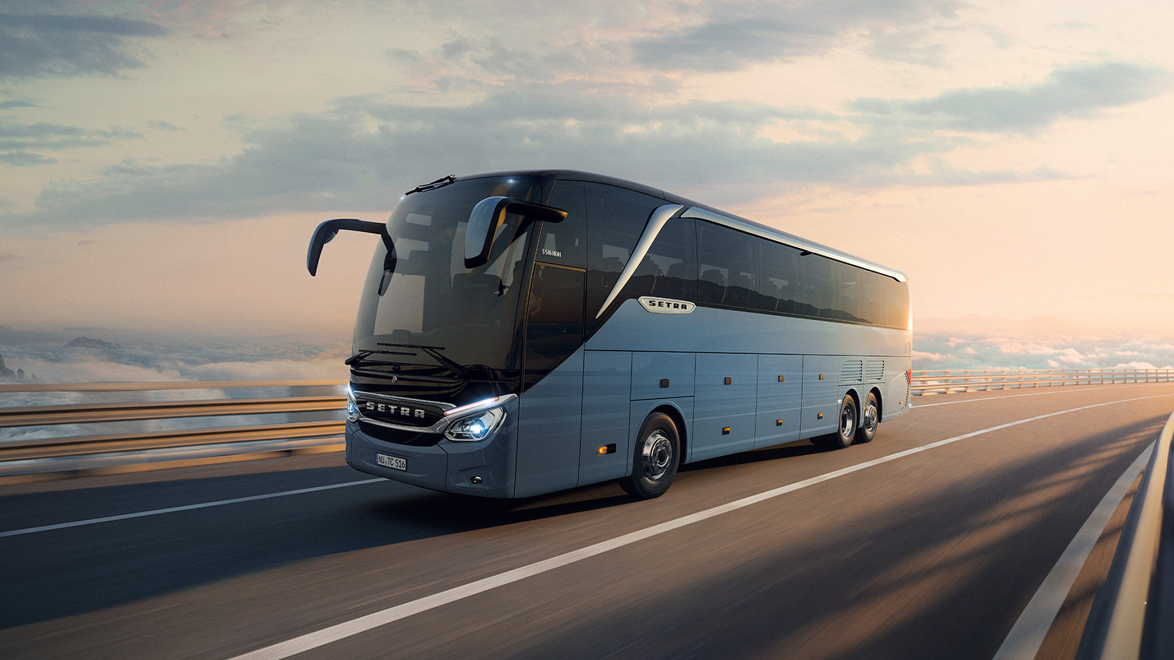 Modern tourist coach on a coastal road